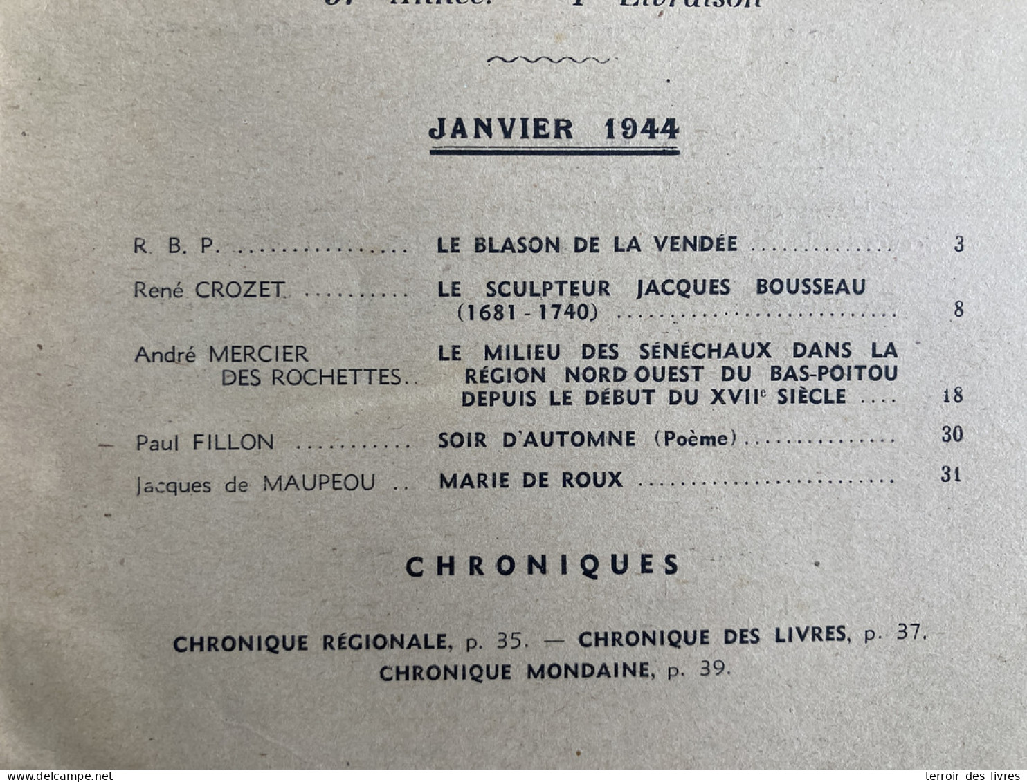 Revue Du Bas-Poitou 1944 1 CHAVAGNES-EN-PAILLERS MONTAIGU LA GUYONNIERE SAINT GEORGES MONTAIGU LE LUC VIEILLE VIGNE ROCH - Poitou-Charentes