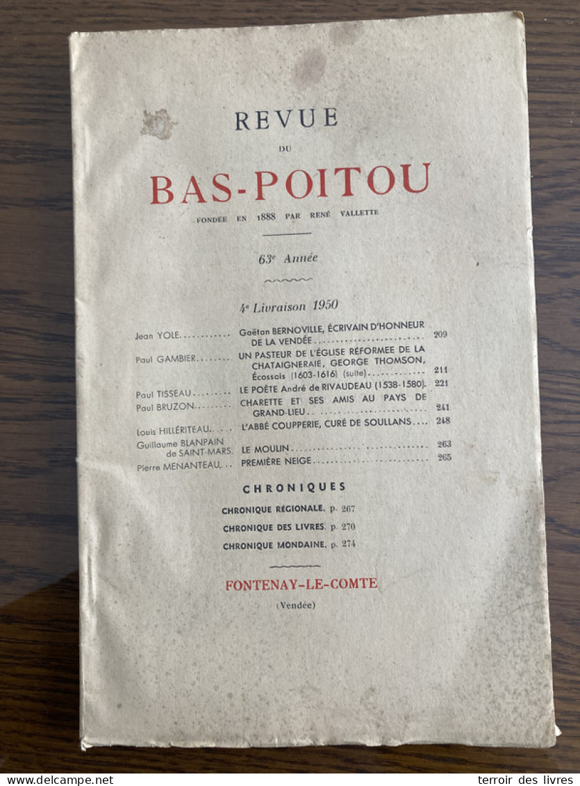 Revue Du Bas-Poitou 1950 4 LA CHATAIGNERAIE GRAND-LIEU SOULLANS - Poitou-Charentes
