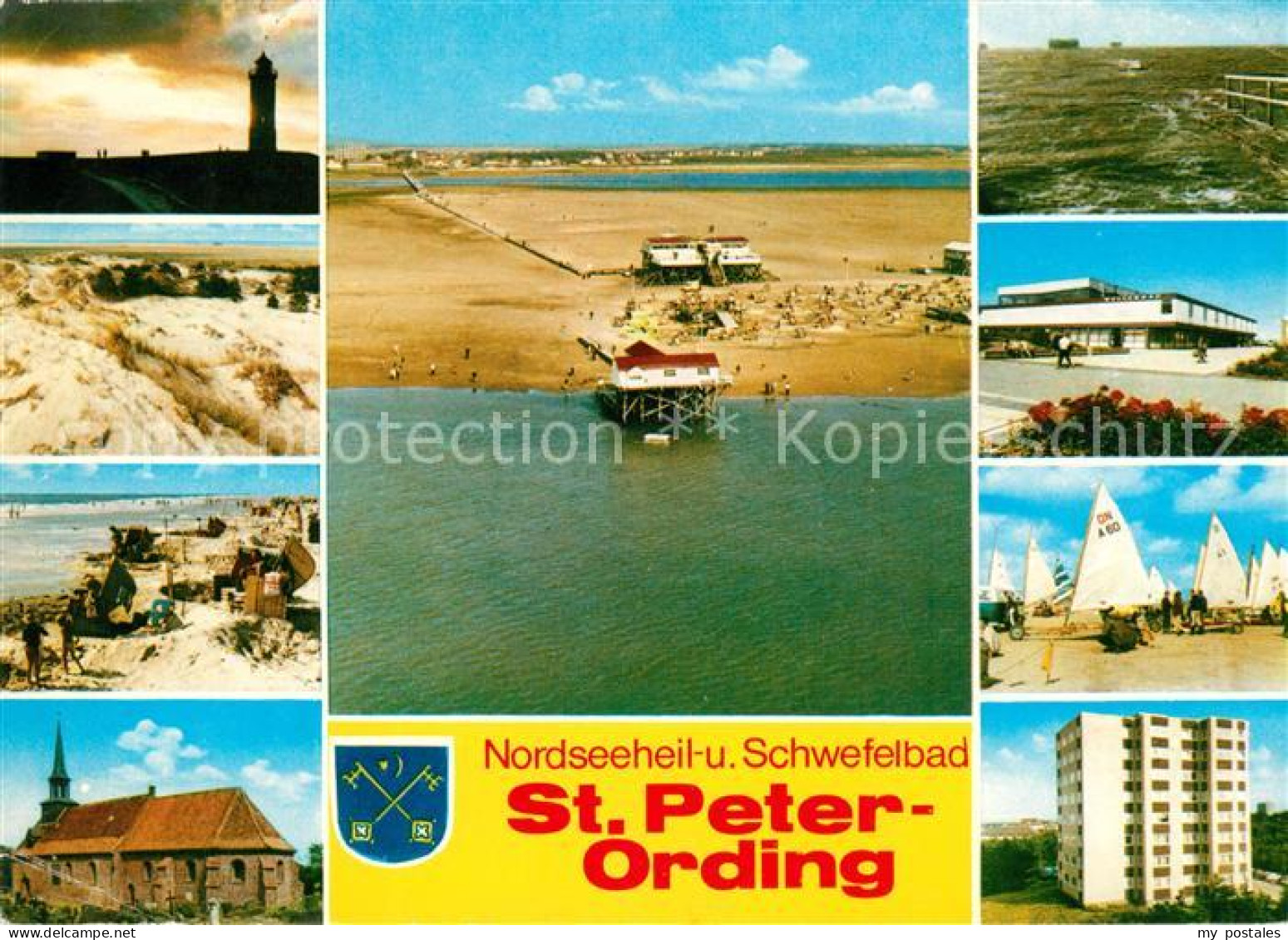 73160119 Peter-Ording St Fliegeraufnahme Sandbank Arche Noah Kirche Brandung Abe - St. Peter-Ording