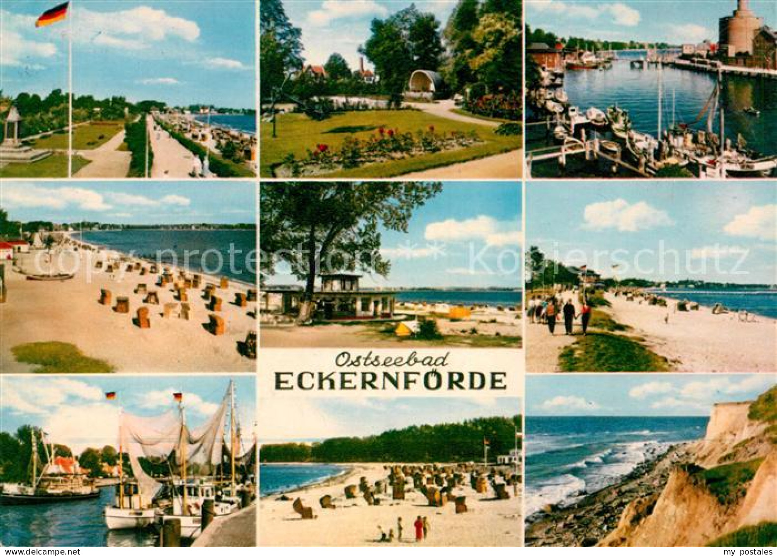 73159707 Eckernfoerde Strand Promenade Konzertpavillon Hafen Fischkutter Kueste  - Eckernförde