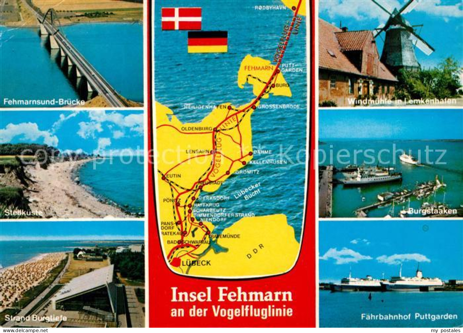 73159632 Insel Fehmarn Fehmarnsundbruecke Steilkueste Strand Windmuehle Burgstaa - Fehmarn