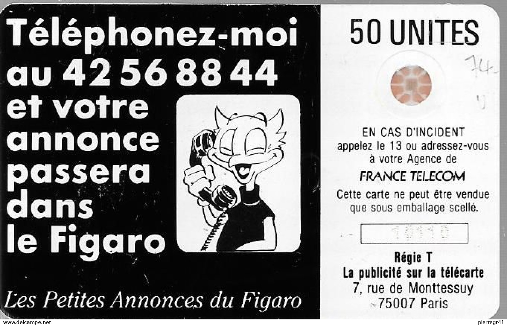 CARTE-PUCE-PRIVEE-D-1989-D74-SC4ob-LE FIGARO-Couronne Evidée-5 Impacts 10110-TBE-Utilisé - Privées