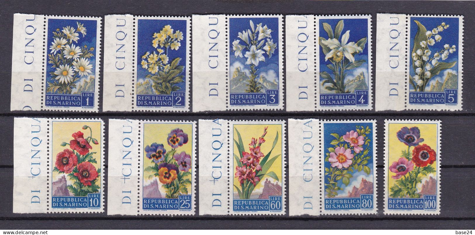 1957 San Marino Saint Marin FIORI II  FLOWERS Serie Di 10 Valori MNH** - Unused Stamps