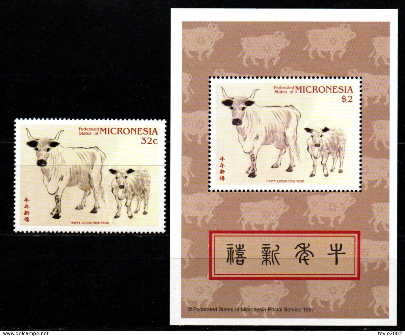 Mikronesien 1997 - Mi.Nr. 529 + Block 19 - Postfrisch MNH - Tiere Animals Neujahr New Year - Chinese New Year