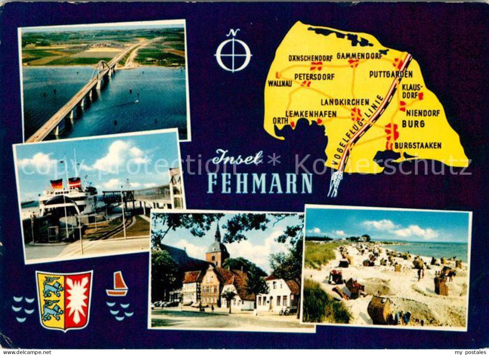 73159524 Insel Fehmarn Fehmarnsundbruecke Fliegeraufnahme Hafen Faehre Kirche St - Fehmarn