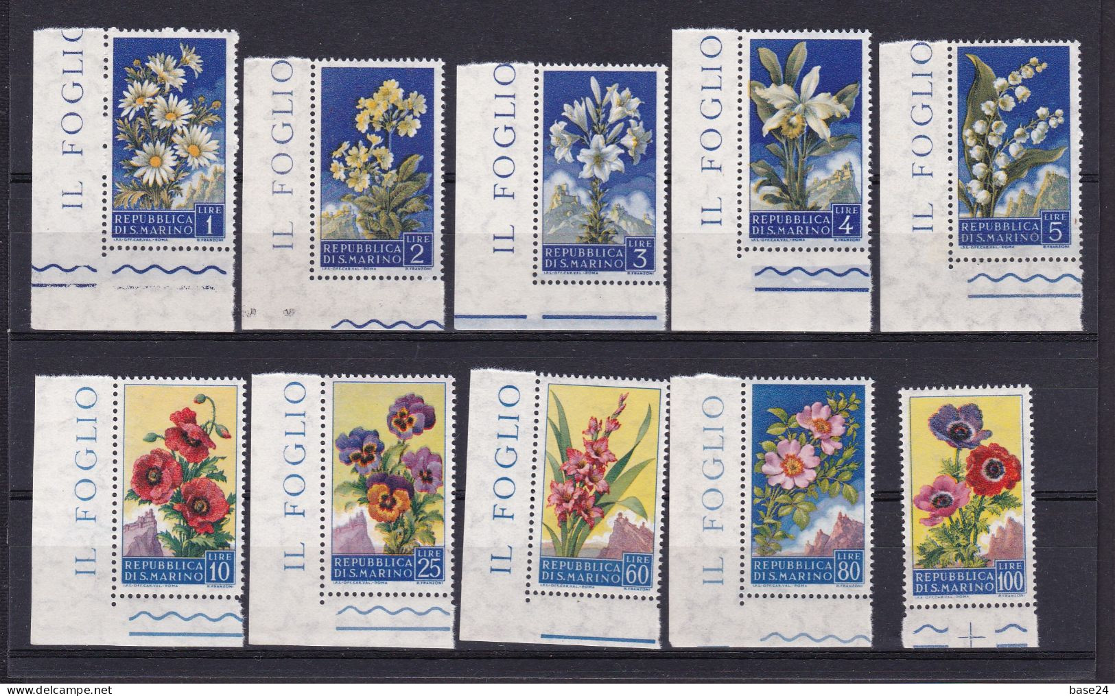 1957 San Marino Saint Marin FIORI II  FLOWERS Serie Di 10 Valori MNH** - Neufs