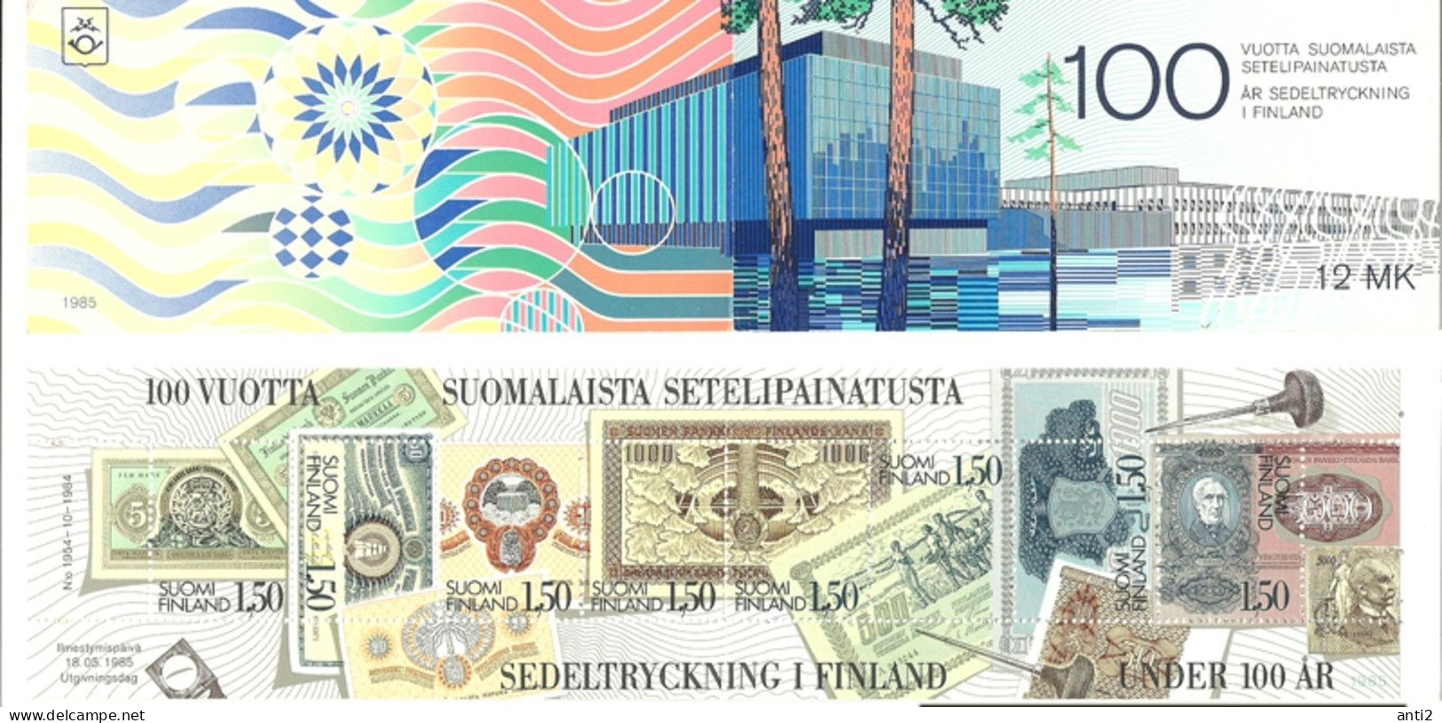 Finland 1985  100 Years Finnish Banknote Printing Mi 960-967 In Booklet MH 15 MNH(**) - Unused Stamps