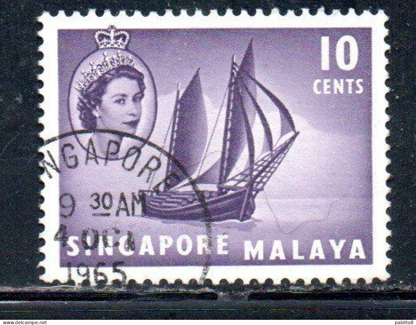 SINGAPORE MALAYA MALAISIE MALESIA 1955 TIMBER TONGKONG 10c USATO USED OBLITERE' - Singapore (...-1959)