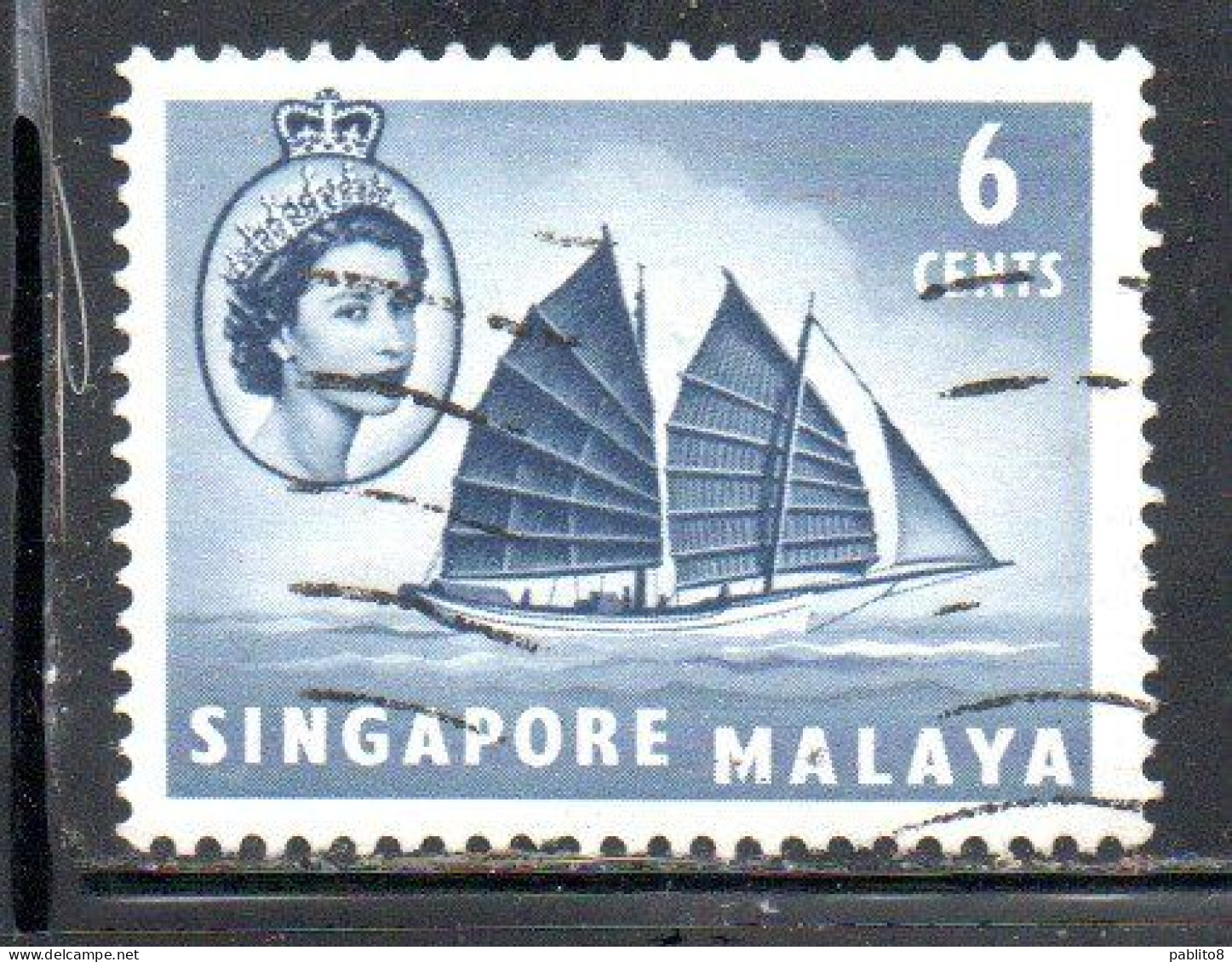 SINGAPORE MALAYA MALAISIE MALESIA 1955 TRENGGANU PINAS 6c USATO USED OBLITERE' - Singapour (...-1959)