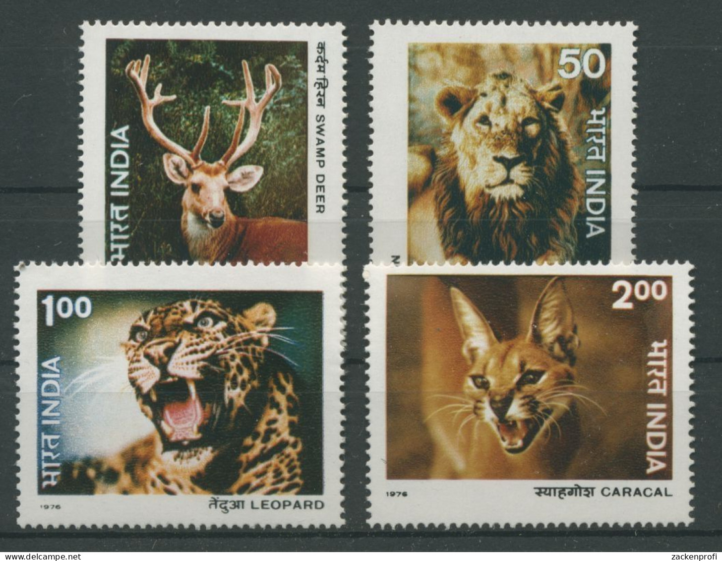 Indien 1976 Tiere Tierschutz Hirsch Löwe Leopard Karakal 691/94 Postfrisch - Ongebruikt