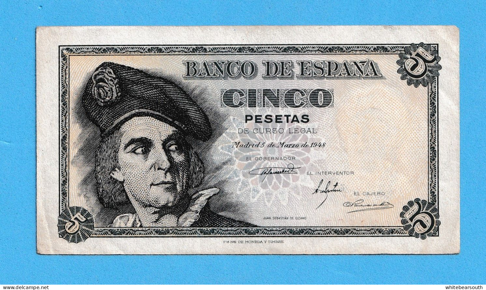 1948  BANCO DE ESPAÑA   5  PESETA - SPAIN  BILLETE BANKNOTE BILLETE CIRCULATED XF - Andere - Europa
