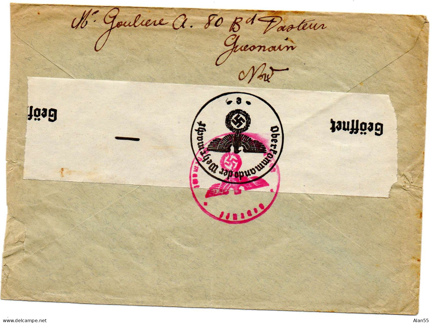 FRANCE. 1941.RARE. " E.F.R.".EN PROVENANCE DE FRANCE. ROTEN KREUZ SUISSE. CENSURE. OBERKOMMANDO DER WEHRMACHT. - Croix Rouge