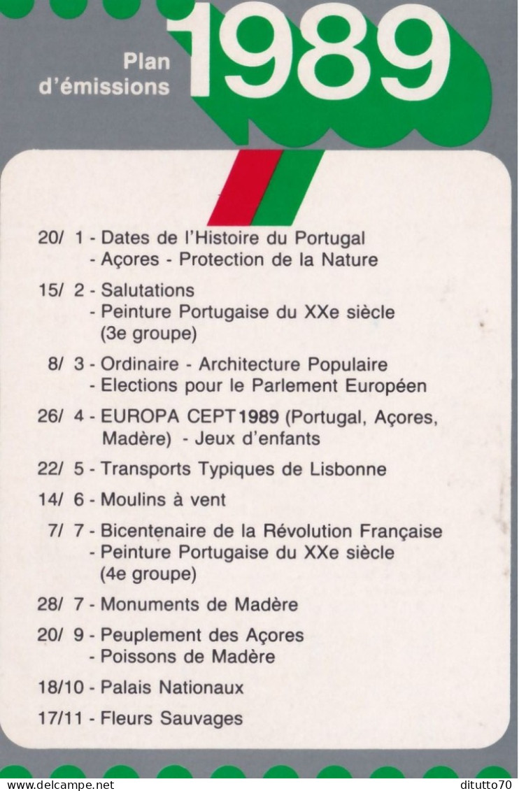 Calendarietto - Correios Telecomunicacoes De Portugal - Plan D'emissions - Anno 1989 - Small : 1981-90