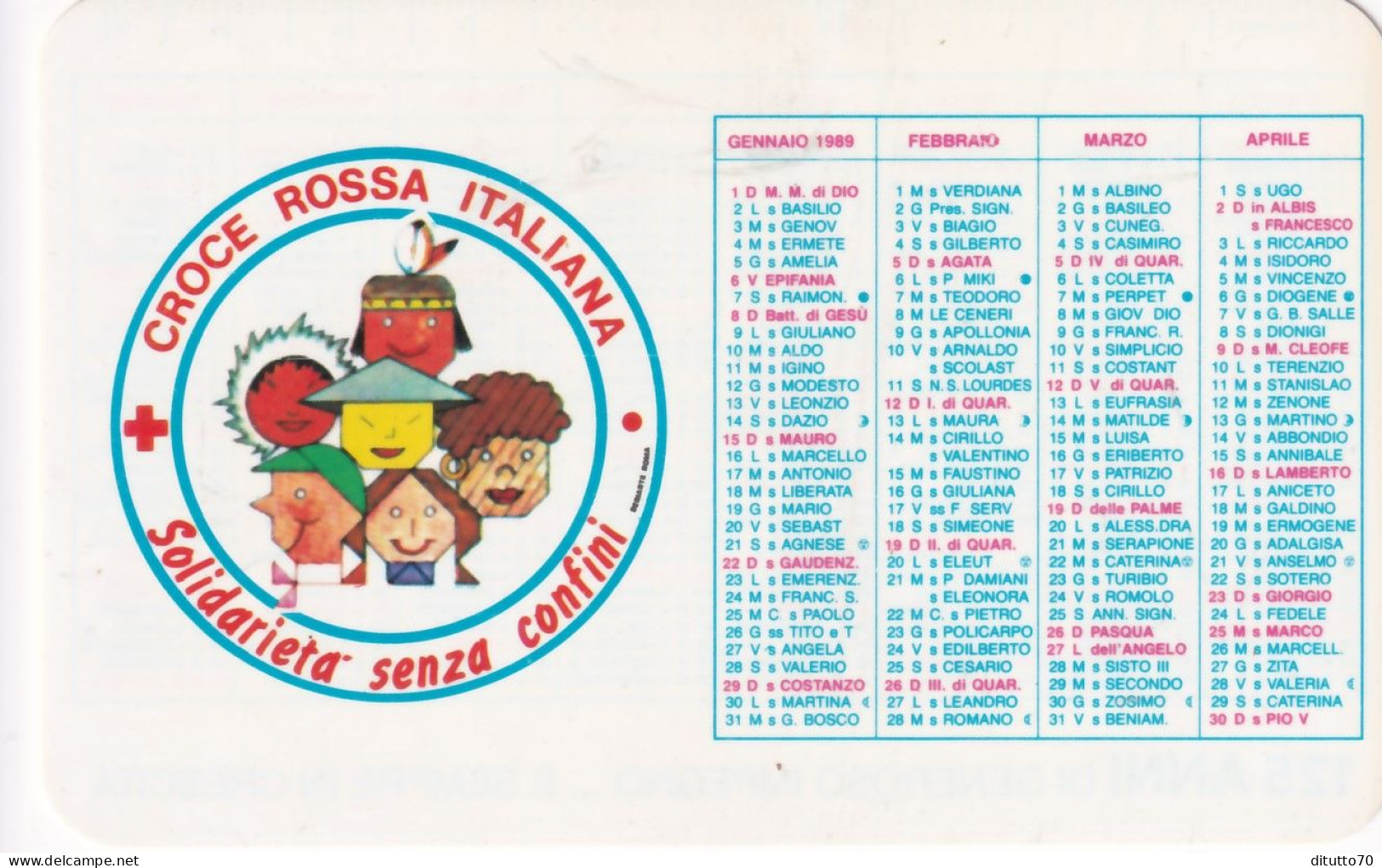 Calendarietto - Croce Rossa Italiana - Solidarietà Senza Confini - Anno 1989 - Petit Format : 1981-90