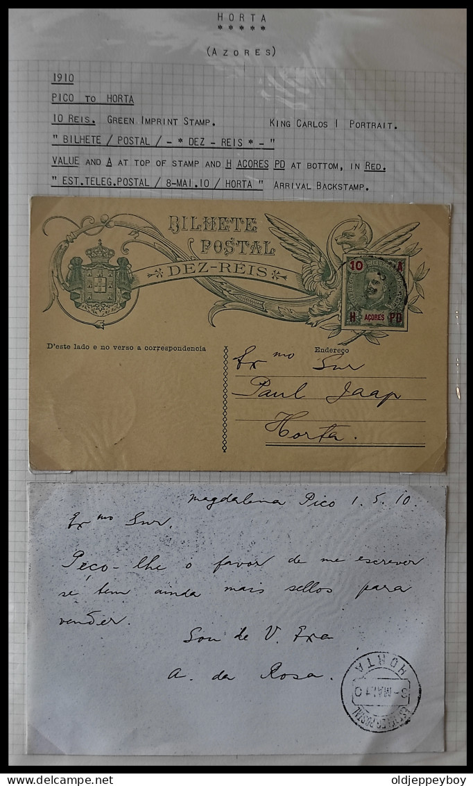 1910 PORTUGAL AZORES AÇORES PICO TO HORTA Stationery Card KING CARLOS I 10 Rs GREEN SEE DETAILS  RARE - Horta