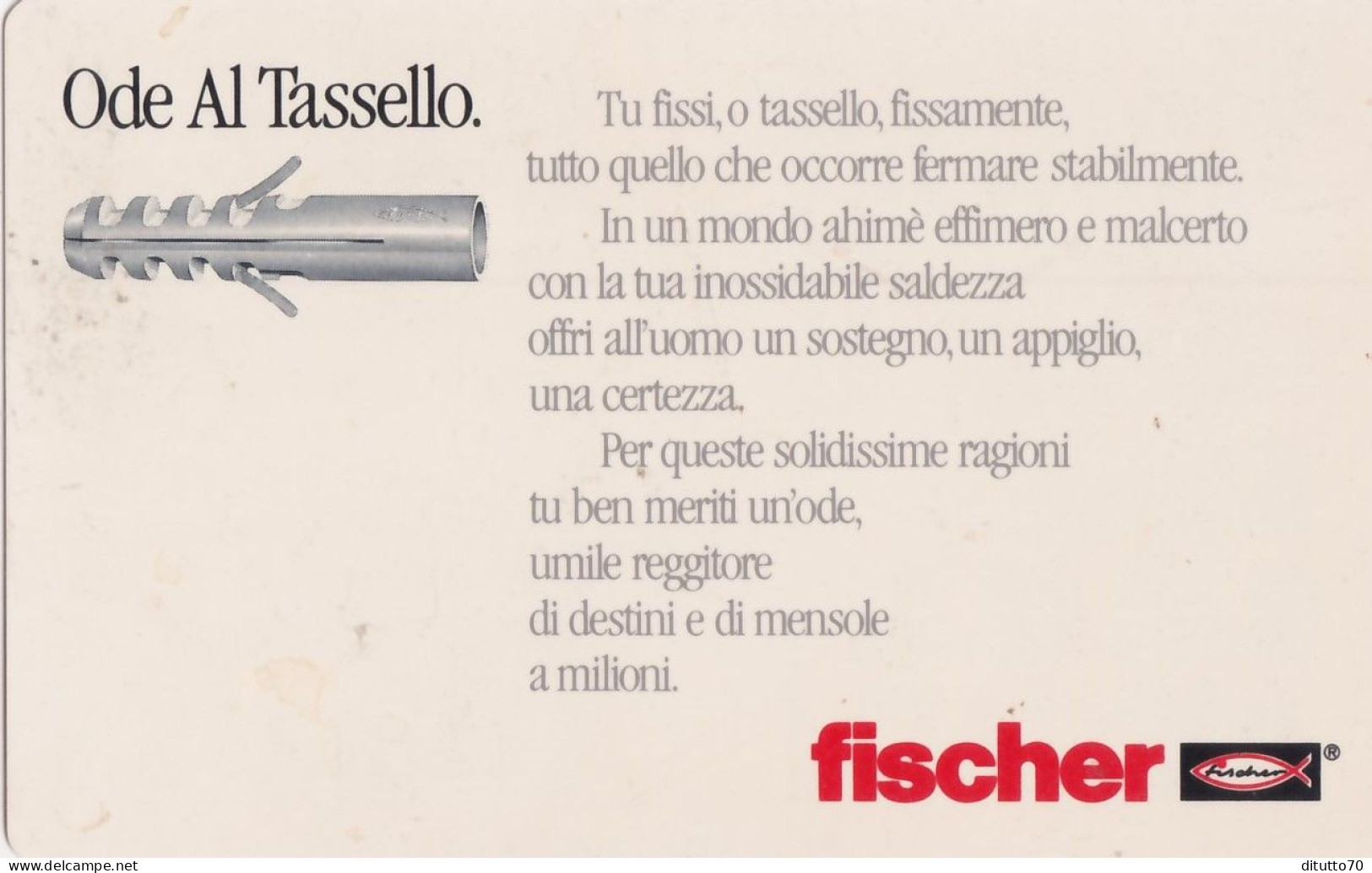 Calendarietto - Fischer - Ode Al Tassello - Anno 1989 - Petit Format : 1981-90