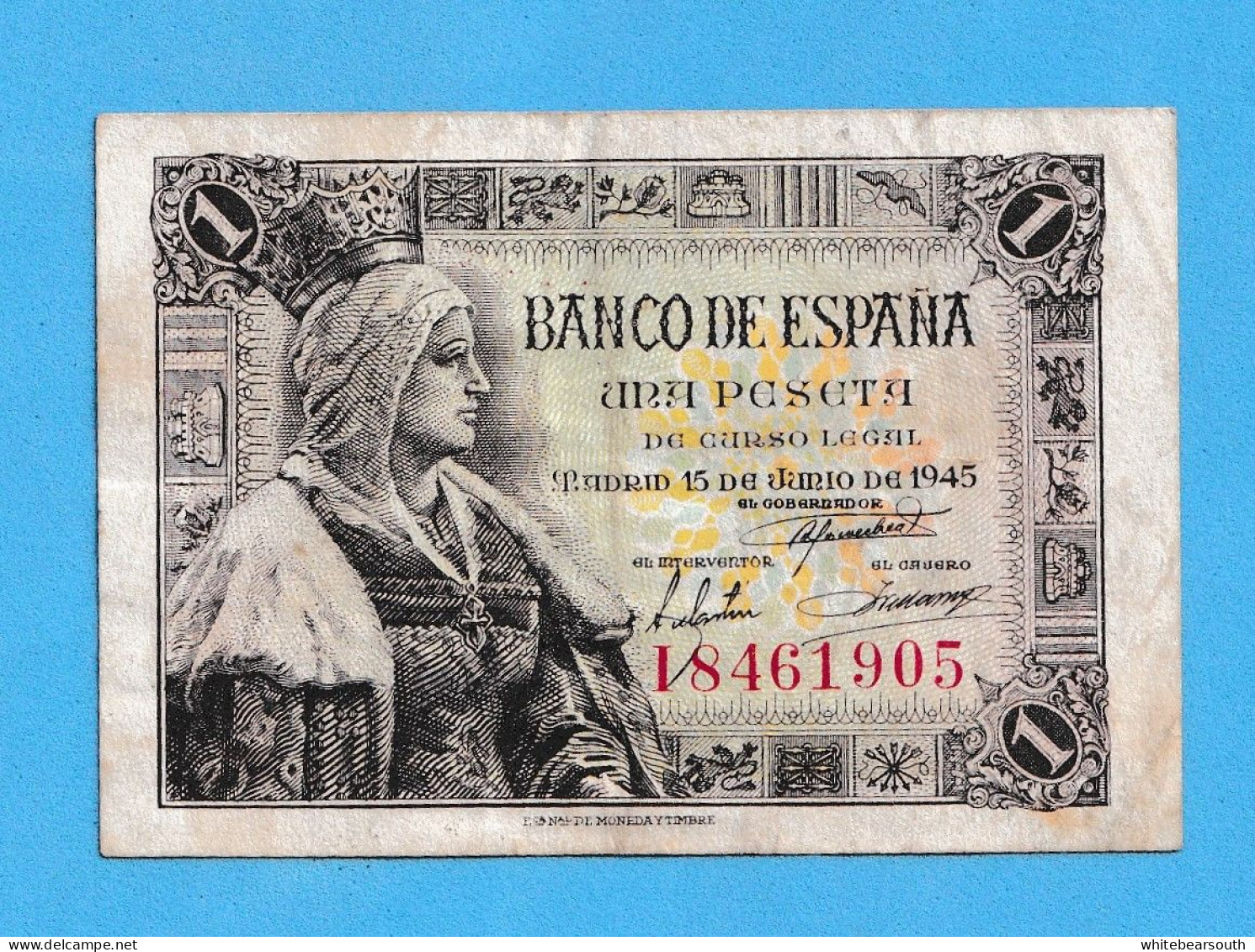 1945  BANCO DE ESPAÑA   1 PESETA BANKNOTE BILLETE CIRCULATED XF - Sonstige – Europa