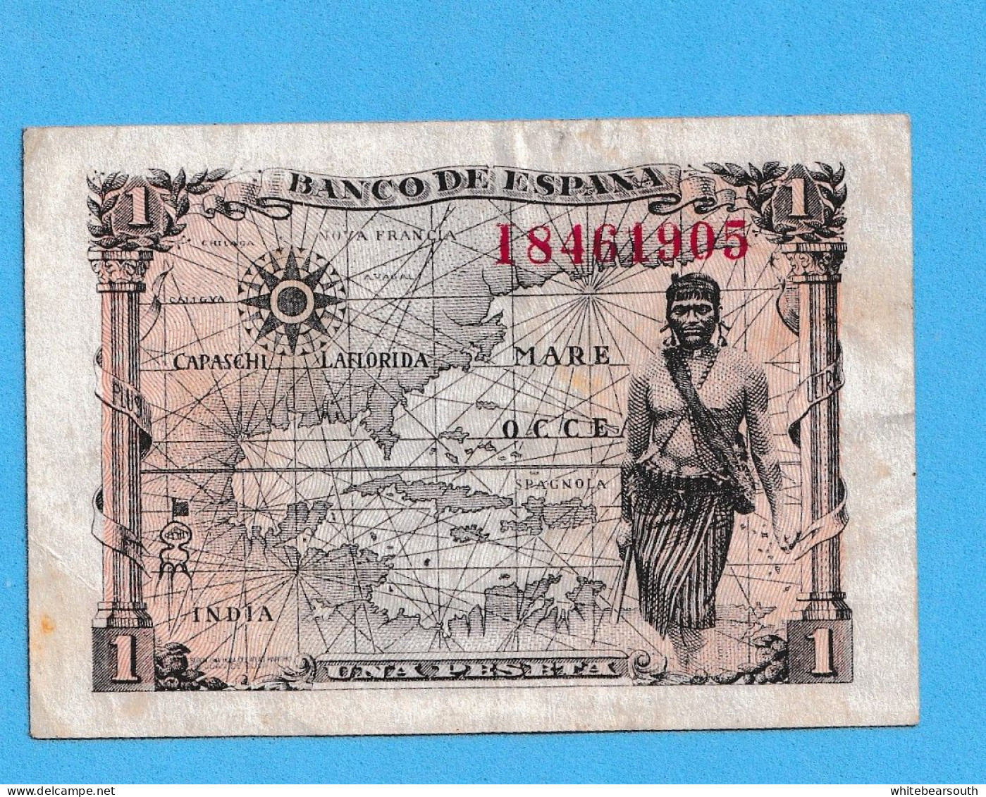 1945  BANCO DE ESPAÑA   1 PESETA BANKNOTE BILLETE CIRCULATED XF - Andere - Europa