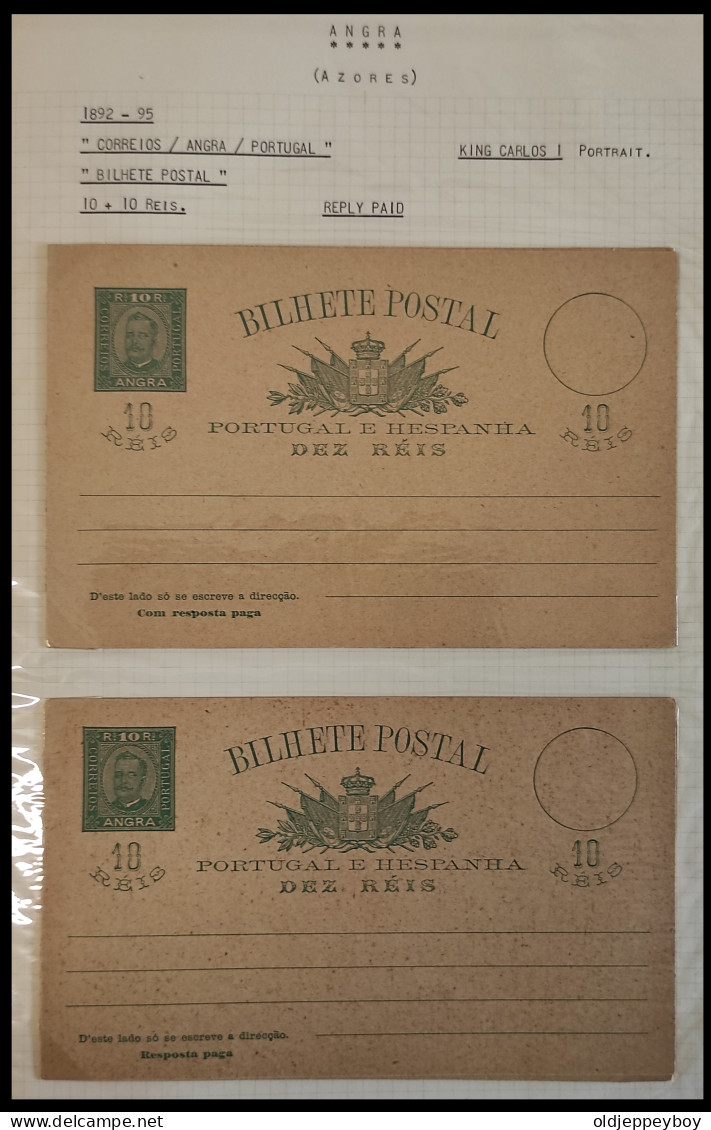 PORTUGAL AZORES AÇORES ANGRA 1892 - 1895 KING CARLOS I 10 + 10 REIS REPLY PAID MNH** BILHETE POSTAL POSTAL STATIONERY - Angra