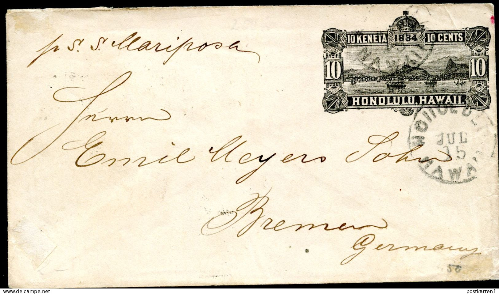 Hawaii PSE U5 Honolulu - Germany 1885 - Hawai