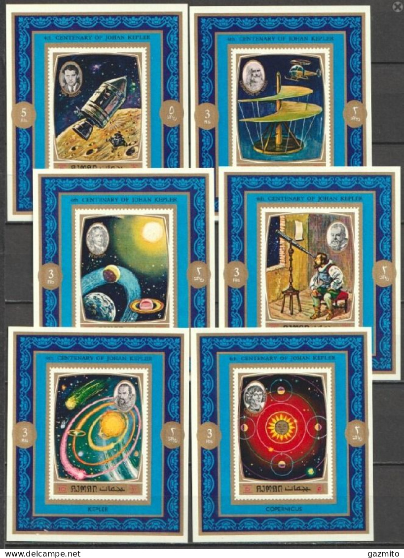 Ajman 1971, Space, Astronomus, Galileo, Kopernicus, Kepler, 6Block - Azië
