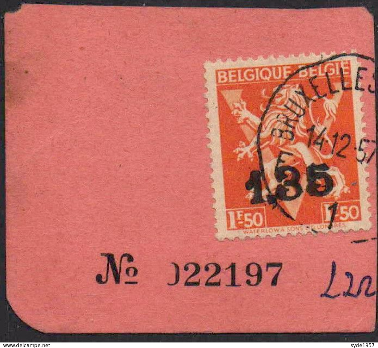 Belgique 1946 Lion Héraldique Surcharge Ghislenghien  COB 724DD  Cote >3,50€ - Oblitérés