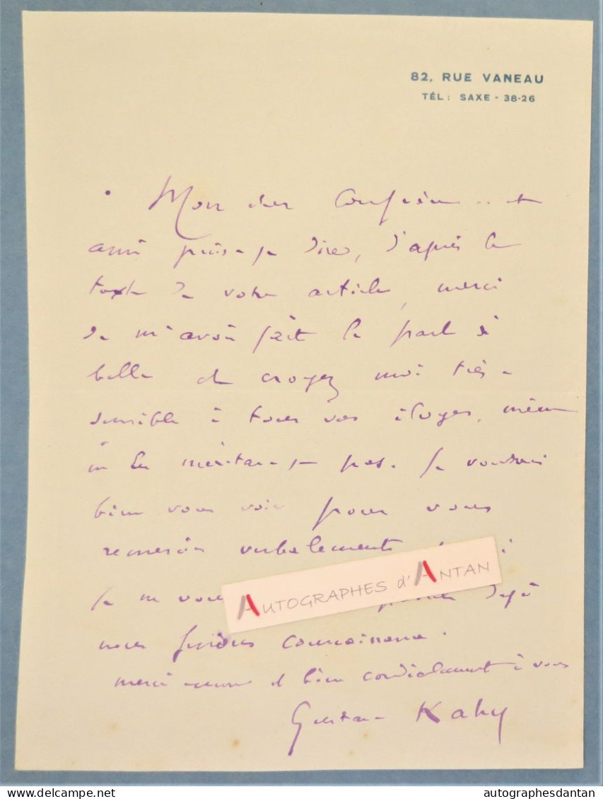 ● L.A.S Gustave KAHN Poète & Critique D'art Né à Metz - Lettre Autographe 82 Rue Vaneau à Paris - Ecrivains