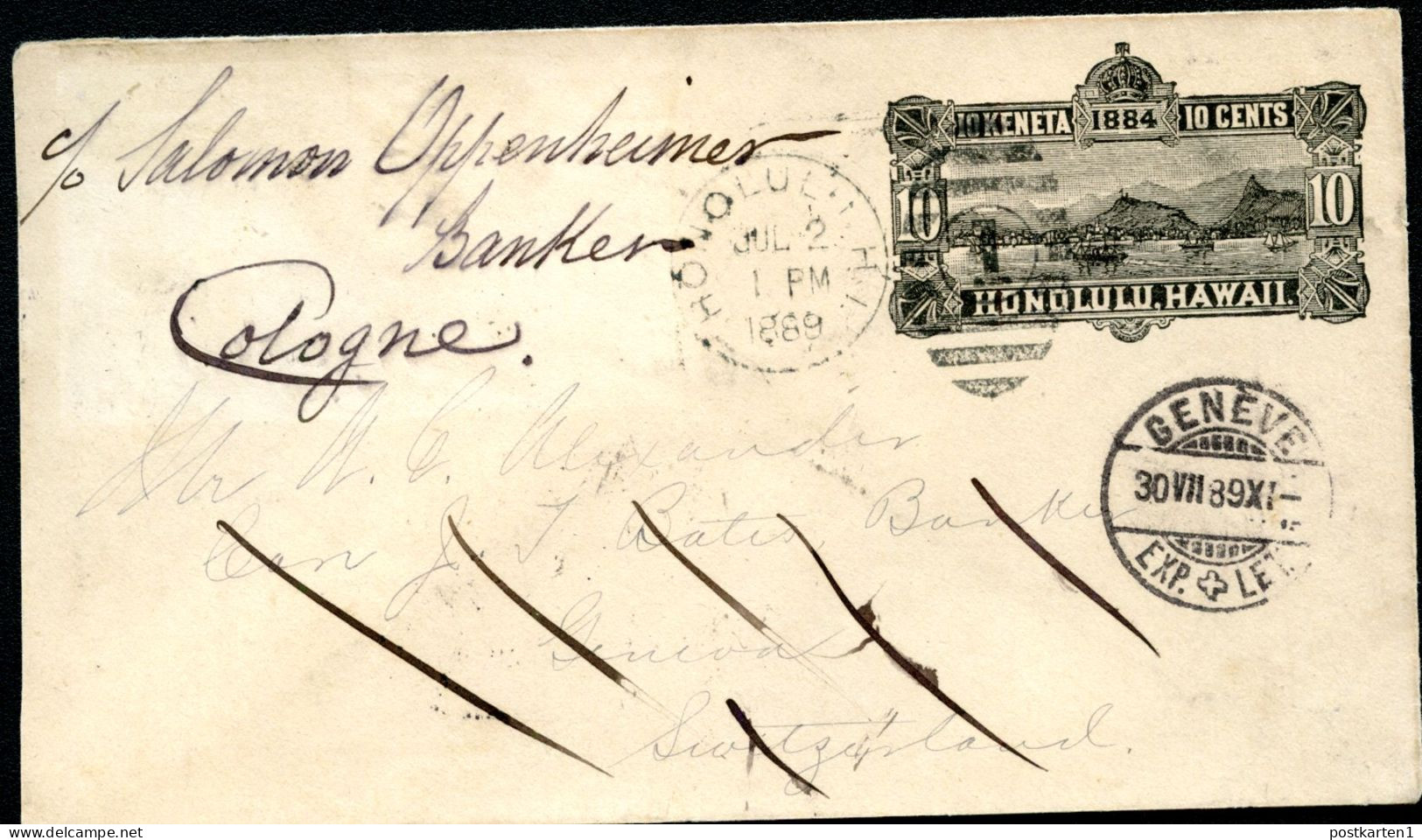 Hawaii PSE U5 Honolulu - Switzerland REDIRECTED To Germany 1889 - Hawai