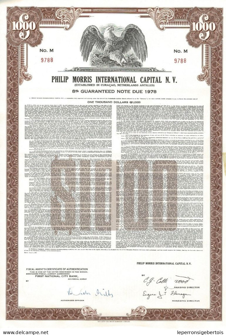 Obligation De 1971 - Philip Morris International Capital N.V. - Established In Curaçao , Netherlands Antilles - Déco - Mines