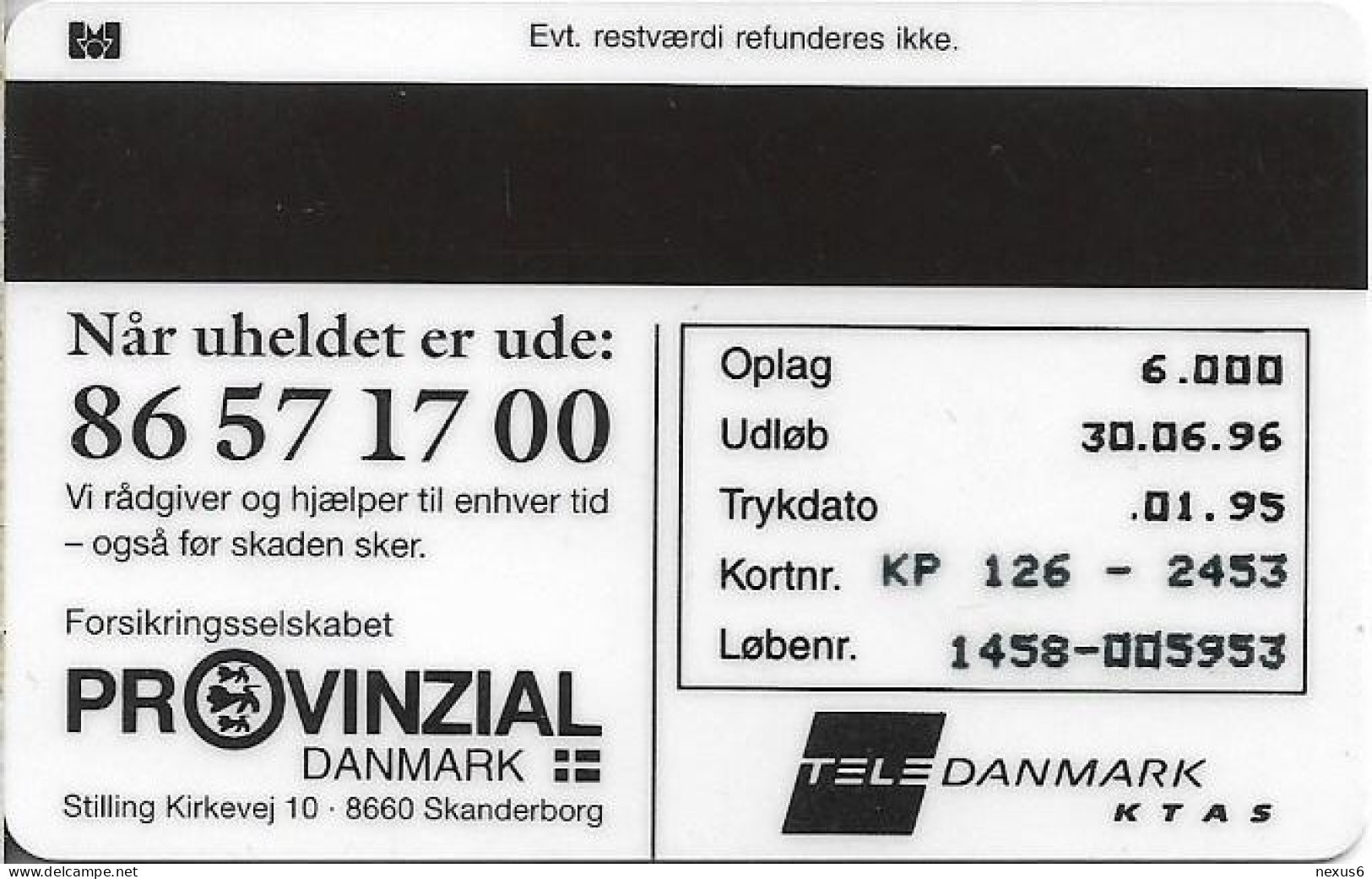 Denmark - KTAS - Kort Til Hjaelp - TDKP126A - 01.1995, 10kr, 6.000ex, Used - Dänemark