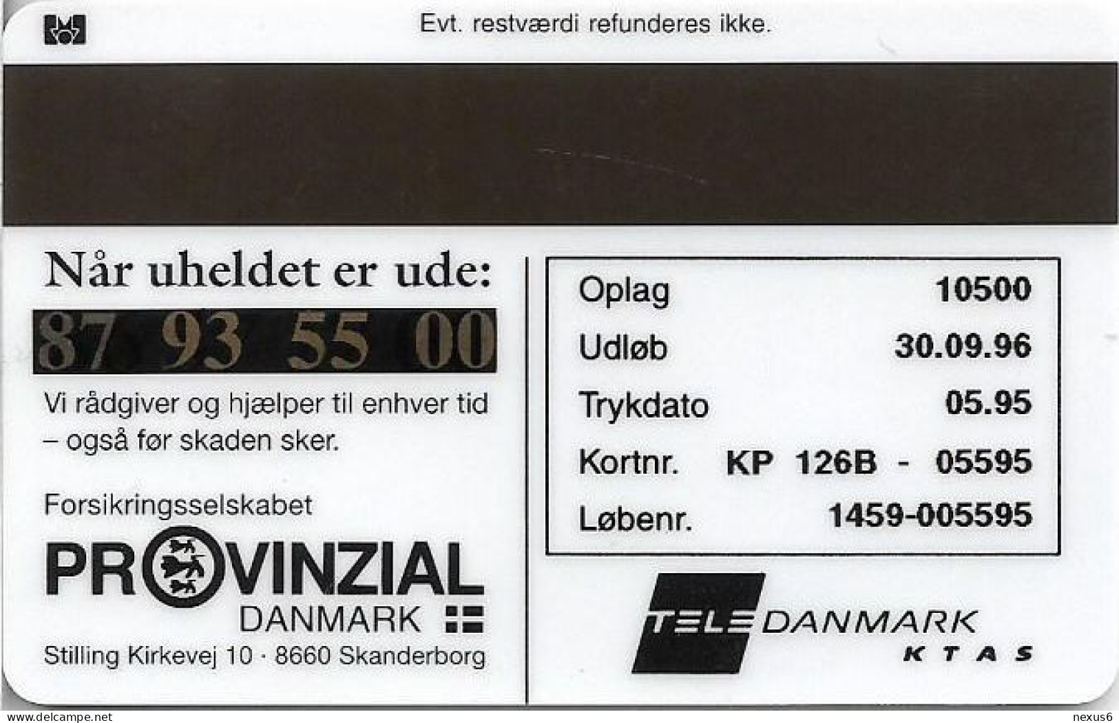 Denmark - KTAS - Kort Til Hjaelp - TDKP126BA - 05.1995, 10kr, 10.500ex, Used - Danemark