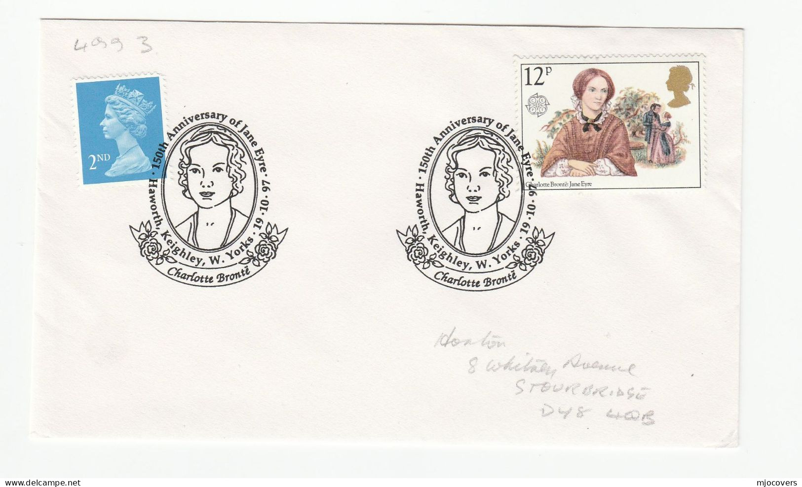 Cover JANE EYRE Novel  150th Anniv Haworth Keighley GB Charlotte BRONTE Fdc  Stamps Literature Rose Flower Roses 1997 - Femmes Célèbres