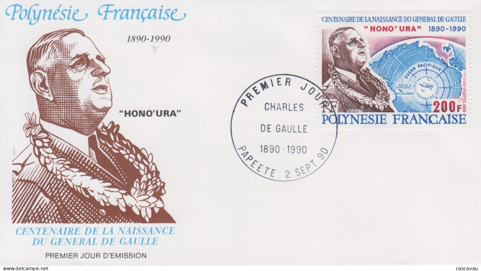 Enveloppe  FDC  1er  Jour   POLYNESIE  Centenaire    Naissance   Général   Charles  DE  GAULLE   1990 - FDC
