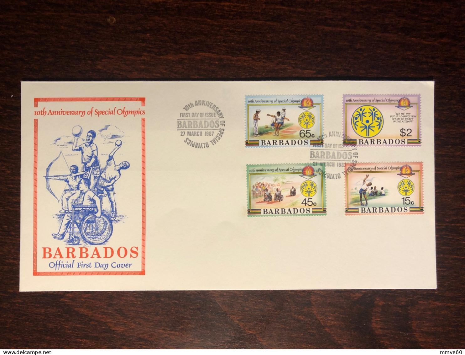 BARBADOS FDC COVER 1987 YEAR DISABLED PEOPLE IN SPORTS PARALYMPICS HEALTH MEDICINE STAMPS - Barbades (1966-...)