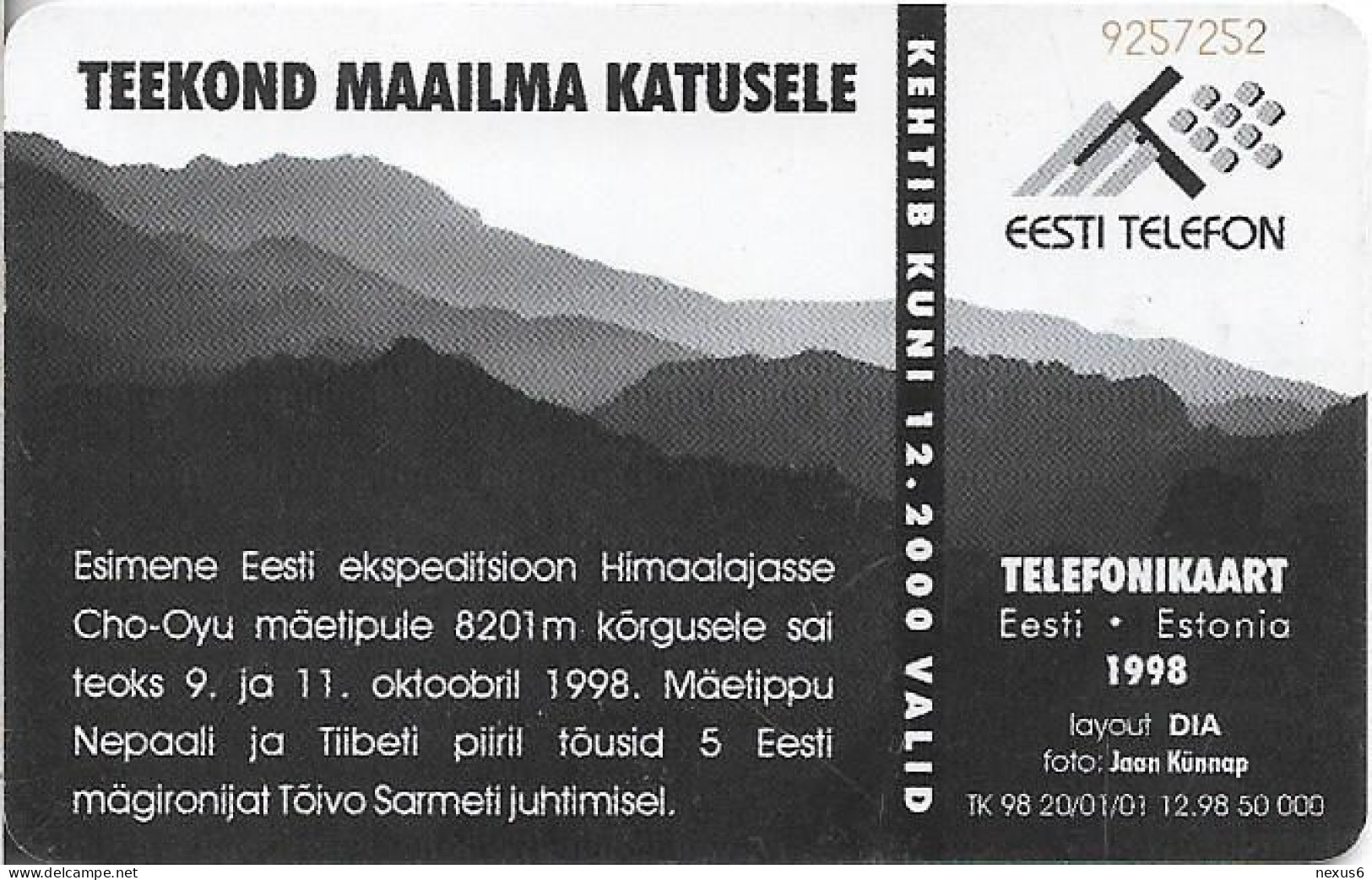 Estonia - Eesti Telefon - Mont Blanc, 12.1998, 50Kr, 50.000ex, Used - Estonia