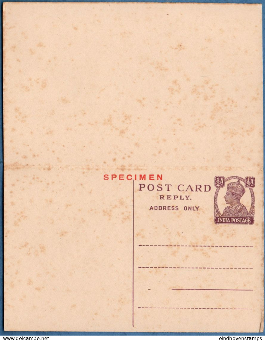 British India Specimen Postcard With Attached Answer George VI  Some Foxing - 1936-47 King George VI