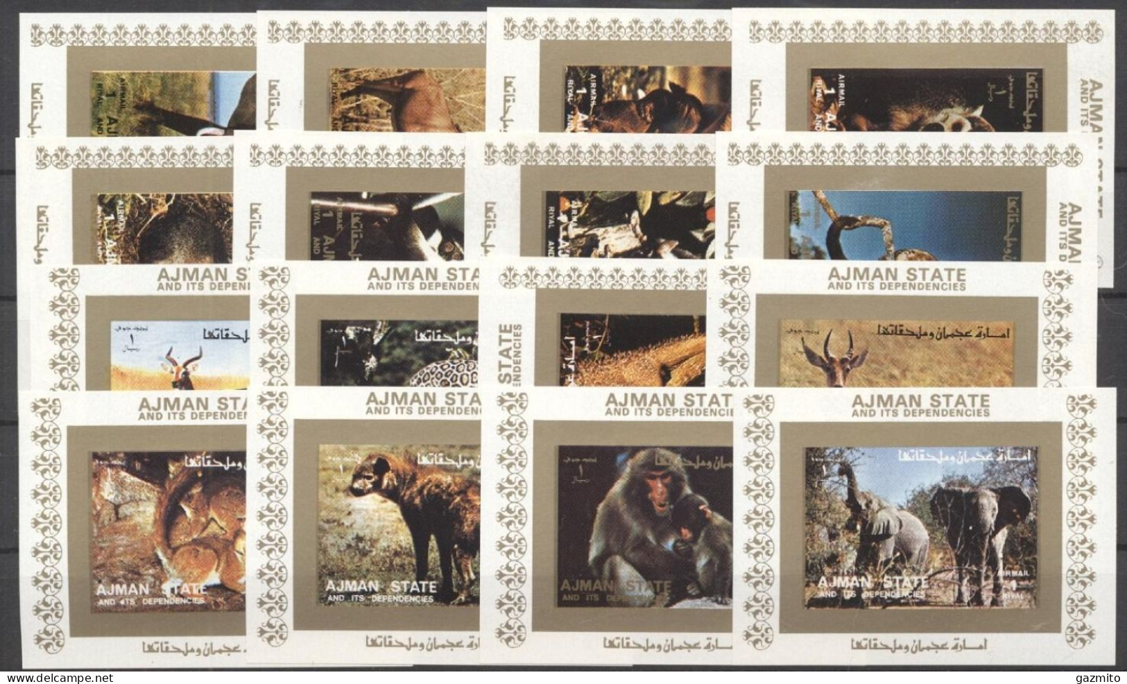 Ajman 1973, Animals, Elephant, Leopard, Monkey, 16BF IMPERFORATED - Singes