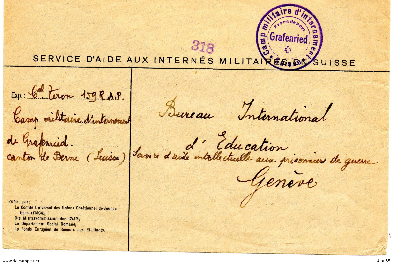 SUISSE. 1940.   INTERNE MILITAIRE AU CAMP DE GRAFENRIED - Cartas & Documentos