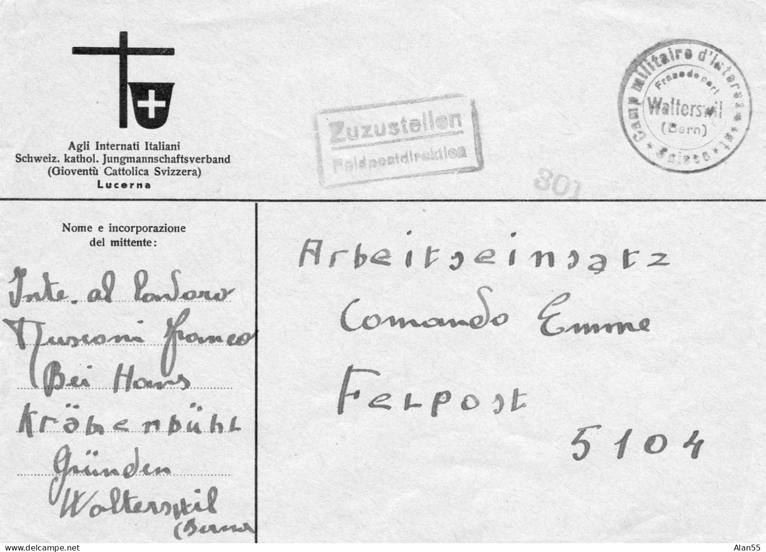 SUISSE. 1940...  CAMP MILITAIRE D'INTERNEMENT DE  WALTERSWIL - Documenti