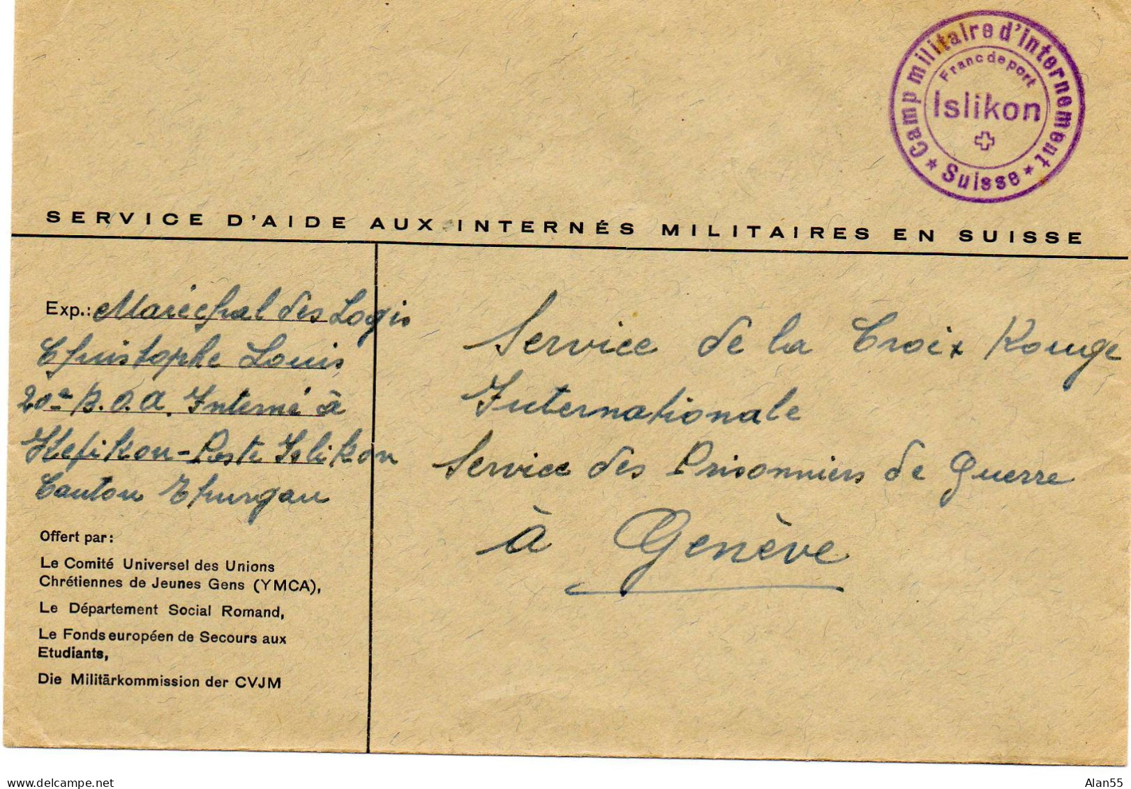 SUISSE. 1940.   INTERNE MILITAIRE AU CAMP DE ISLIKON - Documents