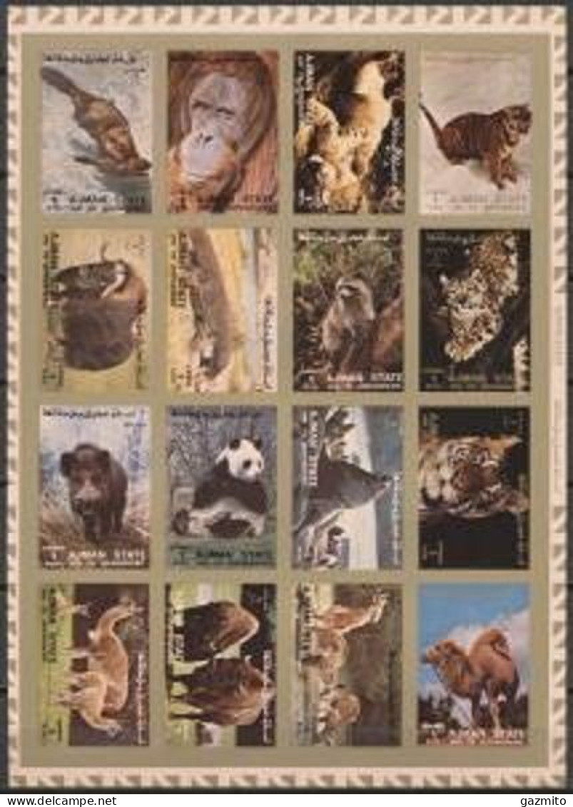 Ajman 1973, Animals, Tiger, Panda, Camel, Monkey, 16val In BF IMPERFORATED Vertical - Orsi