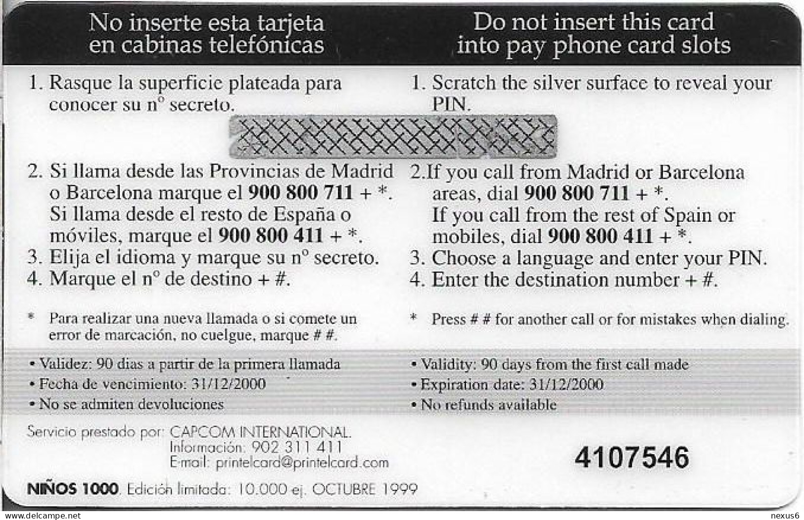 Spain - PrintelCard - Niños, 10.1999, Remote Mem. 1.000PTA, 10.000ex, Mint - Andere & Zonder Classificatie