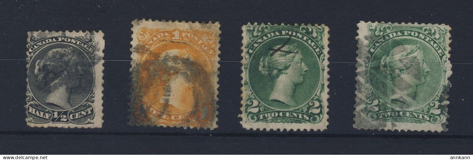 4x Canada Large Queen Used Stamps #21-1/2c #23-1c 2x #24-2c Guide Value= $250.00 - Usati