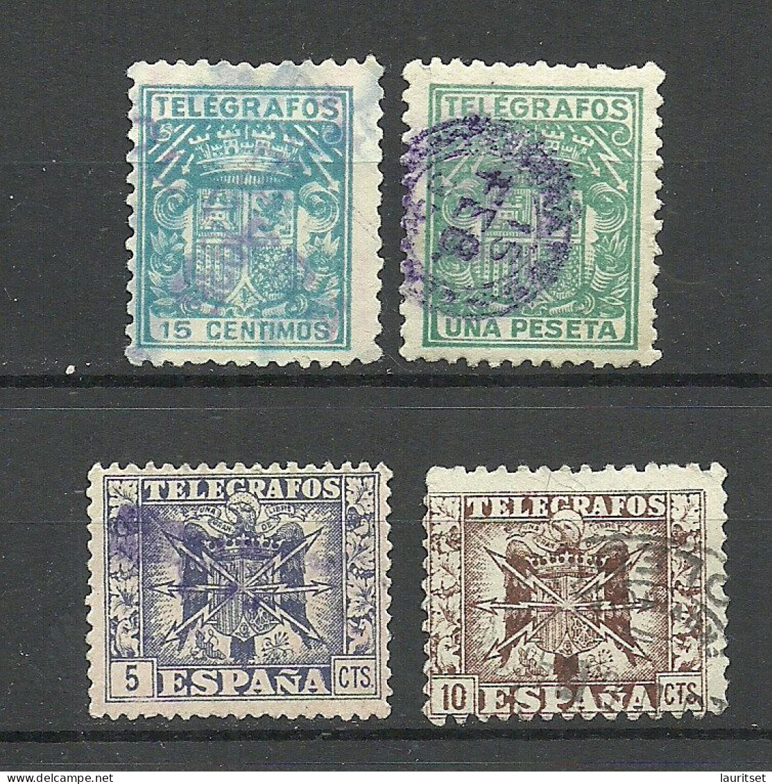 SPAIN Spanien Espana Telegrafos Telegraph Stamps Telegraphe, 4 Stamps, O - Telegraph