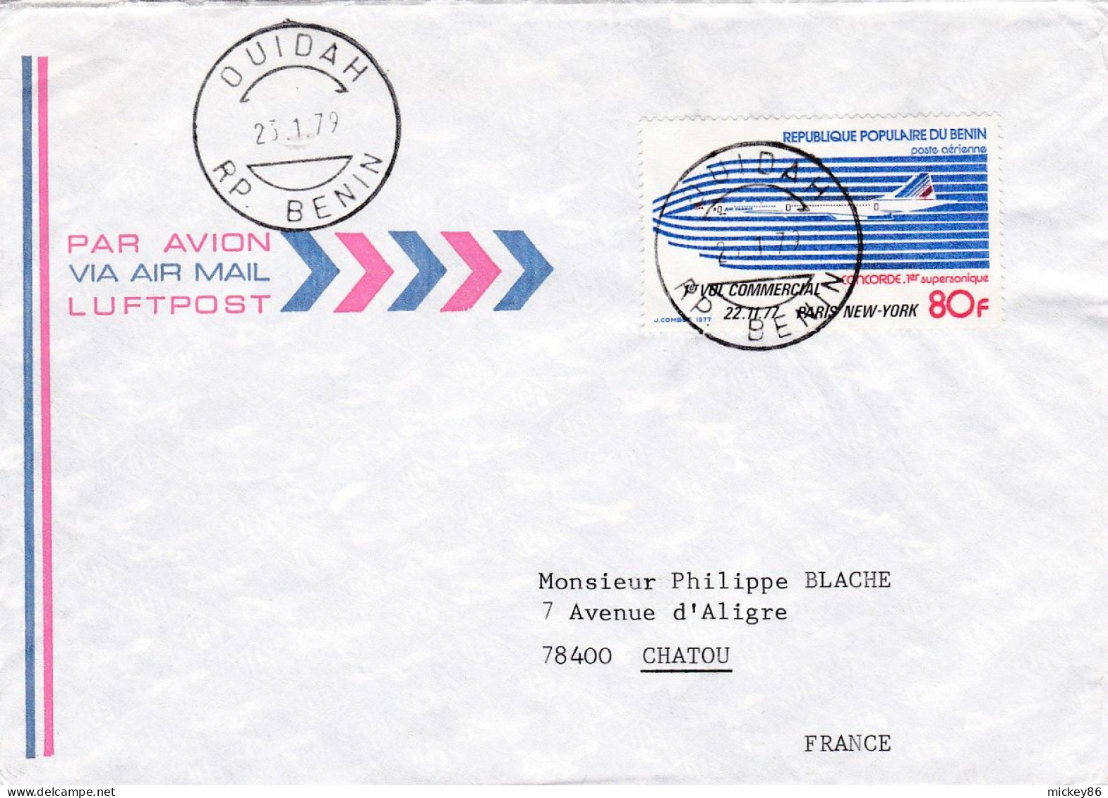 BENIN--1979--Lettre De OUIDAH Pour CHATOU-78 (France),tp Avion Concorde Seul Sur Lettre - Benin - Dahomey (1960-...)
