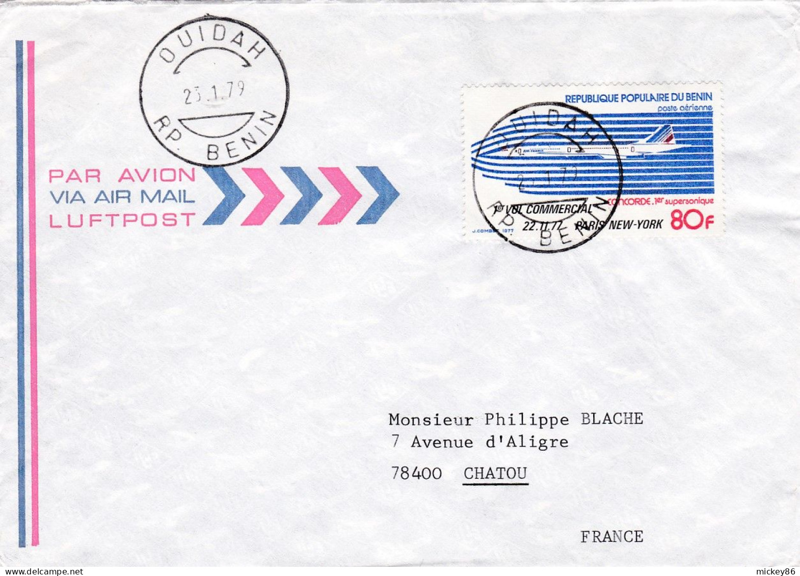 BENIN--1979--Lettre De OUIDAH Pour CHATOU-78 (France),tp Avion Concorde Seul Sur Lettre - Bénin – Dahomey (1960-...)