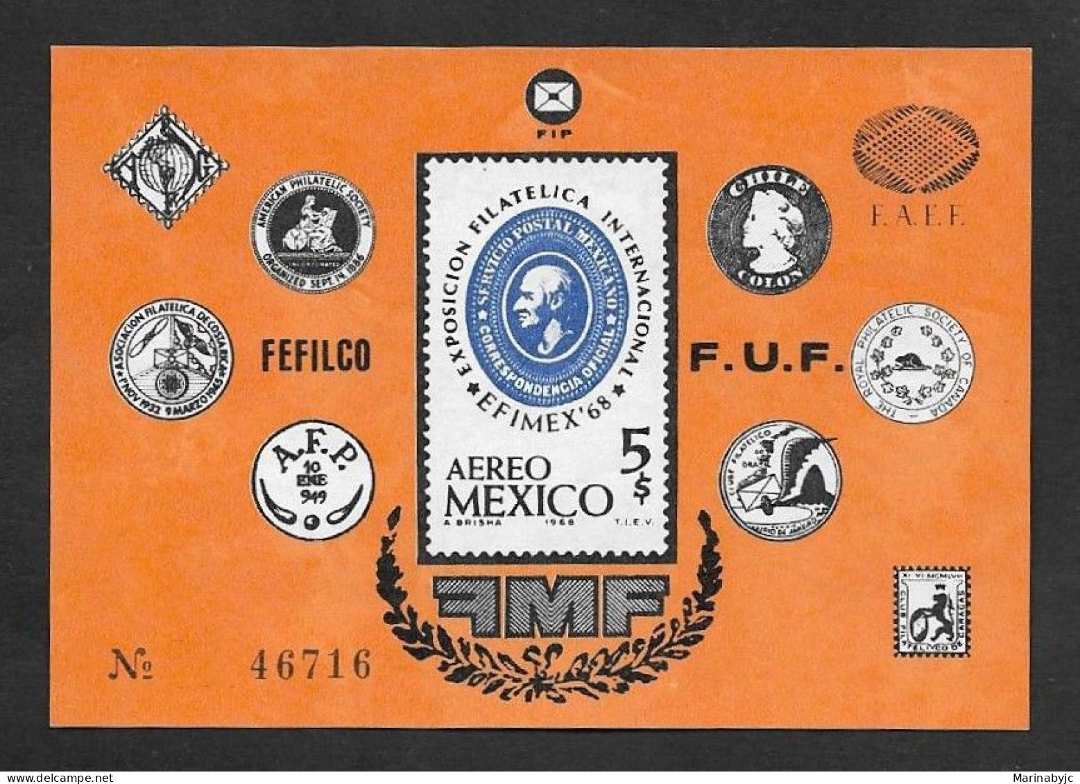 SD)1968 MEXICO  INTERNATIONAL PHILATELIC EXHIBITION EFIMEX 68', 5P SCT C345, IMPERFORATED SOUVENIR SHEET, MNH - Mexico