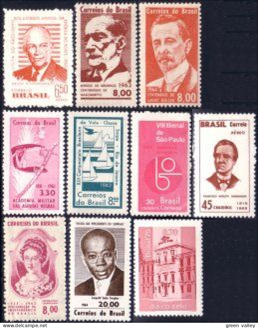 212 Brazil 10 Timbres 1960-75 MLH * Neuf CH Legere (BRE-122) - Verzamelingen & Reeksen