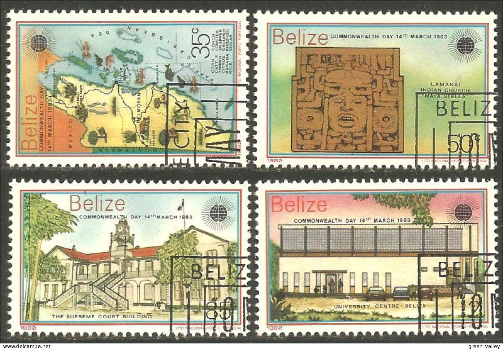 204 Belize Jour Commonwealth Day Carte Map Maya Sculpture Court University (BLZ-37c) - Indiani D'America