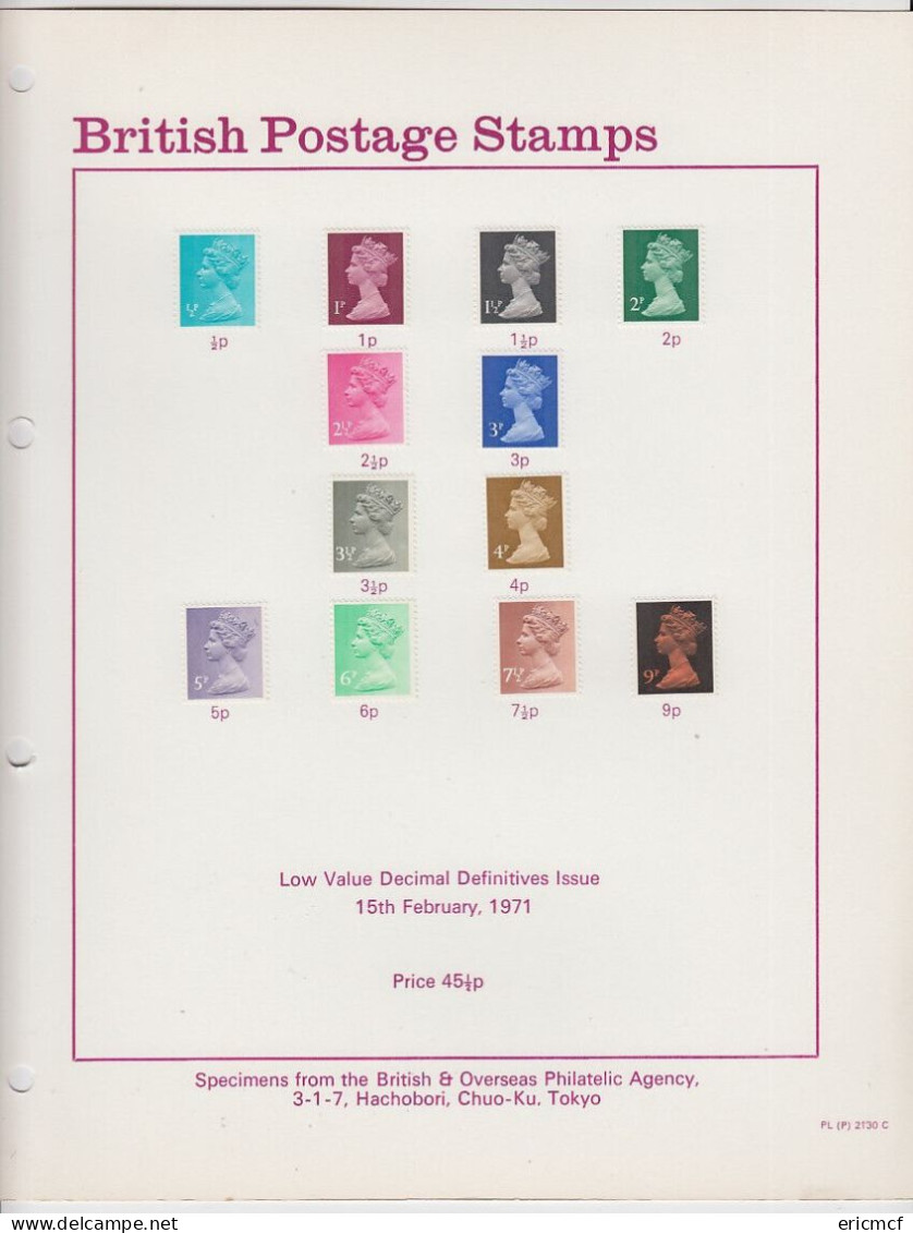 GB 1971 Definitives Specimens On Official Philatelic Bureau Japanese Card - Covers & Documents